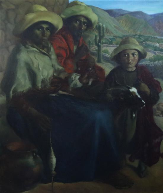 Pompeyo Boggio (1880-1938) Puiska, Chuspa y Alfoyia 41 x 35in.